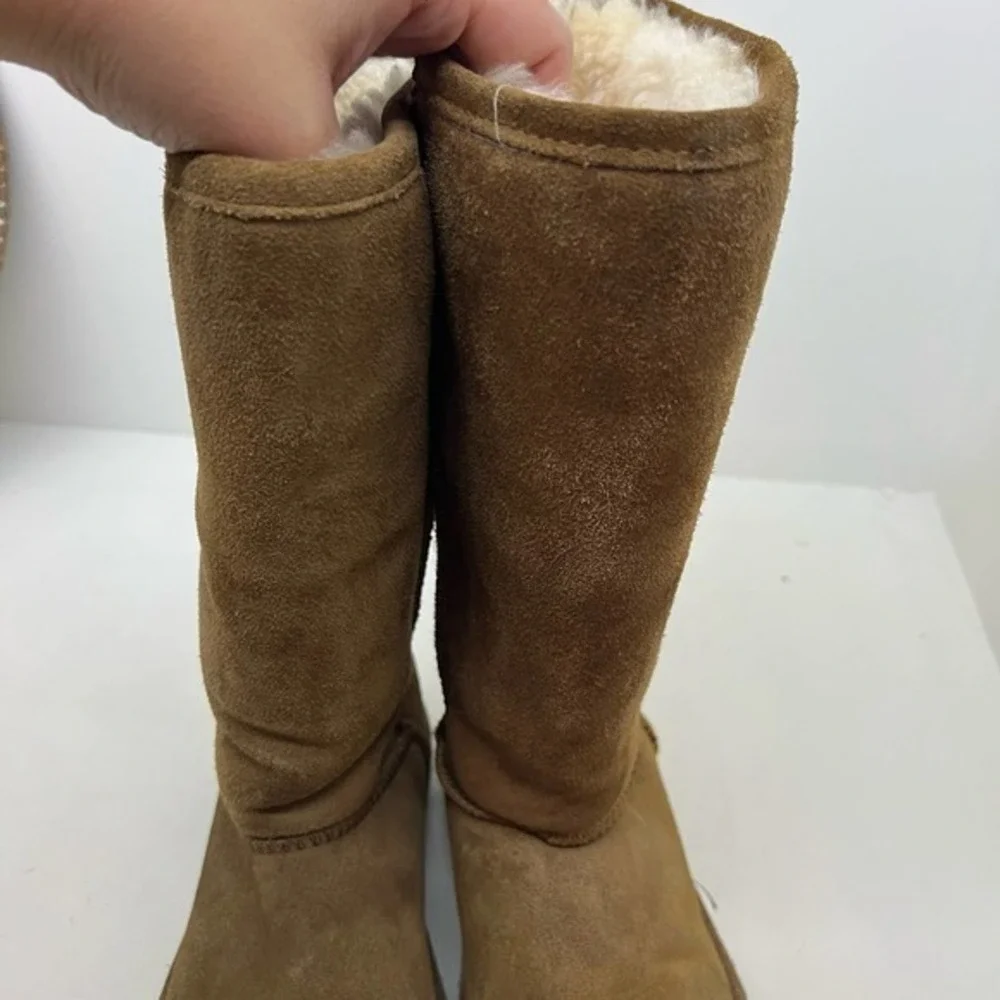 Bear Paw Elle tall suede brown tan winter boots sheepskin wool lining size 6